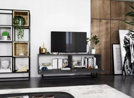 Szafka RTV, stojąca, loft, SANO, 120x35x46 cm, grafit, mat