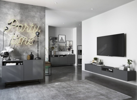 Szafka RTV, stojąca, loft, SANO, 120x35x46 cm, grafit, mat