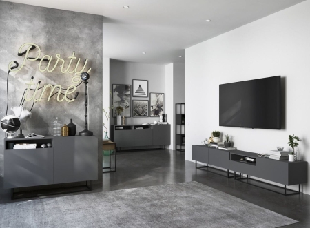 Szafka RTV, stojąca, loft, SANO, 120x35x46 cm, grafit, mat