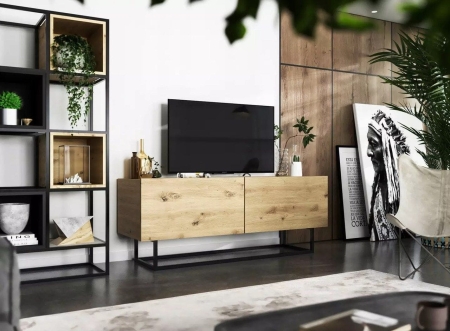Szafka RTV, stojąca, loft, SANO, 120x35x46 cm, dąb artisan, mat