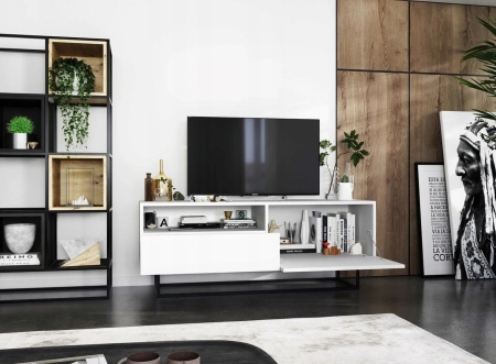 Komoda RTV, półka, loft, SANO, 120x35x46 cm, biel, mat