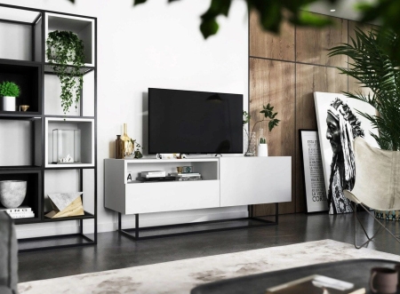 Komoda RTV, półka, loft, SANO, 120x35x46 cm, biel, mat