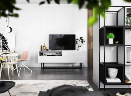 Komoda RTV, półka, loft, SANO, 120x35x46 cm, biel, mat
