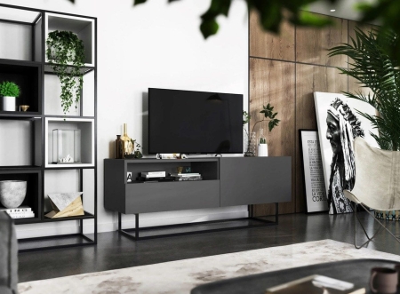Komoda RTV, półka, loft, SANO, 120x35x46 cm, grafit, mat