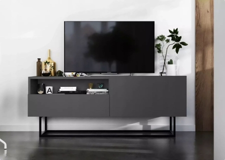 Komoda RTV, półka, loft, SANO, 120x35x46 cm, grafit, mat