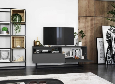 Komoda RTV, półka, loft, SANO, 120x35x46 cm, grafit, mat
