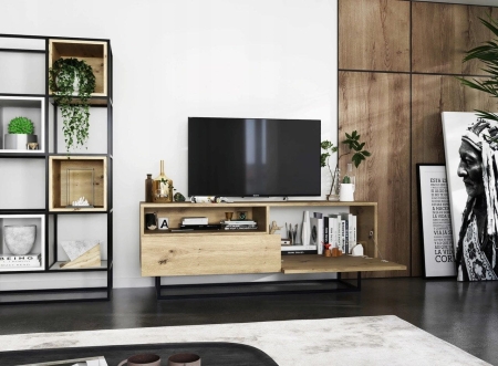 Komoda RTV, półka, loft, SANO, 120x35x46 cm, dąb artisan, mat