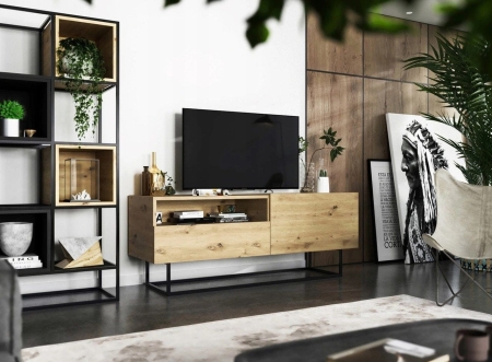 Komoda RTV, półka, loft, SANO, 120x35x46 cm, dąb artisan, mat
