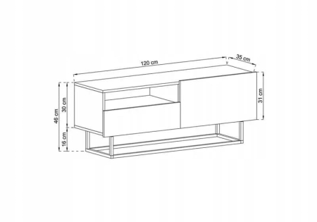 Komoda RTV, półka, loft, SANO, 120x35x46 cm, dąb artisan, mat