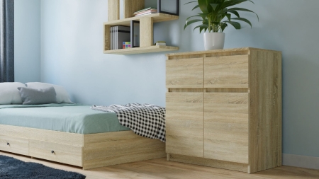 Nowoczesna komoda Malaga, 2D2S, 70x40x77 cm, dąb sonoma, mat