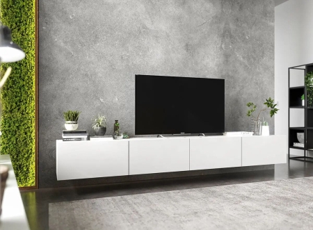 Szafka RTV, wisząca, loft, industrialna, SANO, 240x35x30 cm, biel, mat