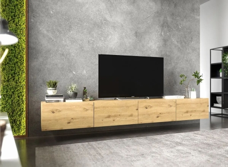 Szafka RTV, wisząca, loft, industrialna, SANO, 240x35x30 cm, dąb artisan, mat
