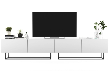 Szafka RTV, stojąca, loft, industrialna, SANO, 240x35x46 cm, biel, mat