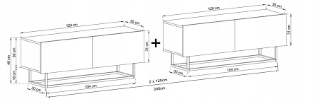 Szafka RTV, stojąca, loft, industrialna, enjoy, 240x35x46 cm, biel, mat