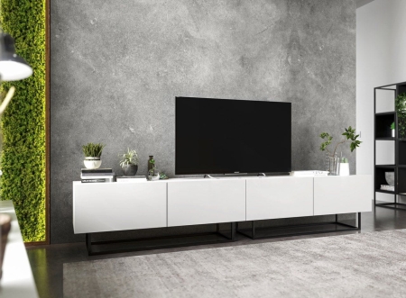 Szafka RTV, stojąca, loft, industrialna, SANO, 240x35x46 cm, biel, mat