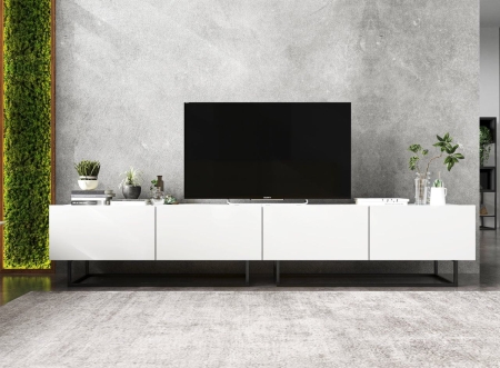 Szafka RTV, stojąca, loft, industrialna, SANO, 240x35x46 cm, biel, mat