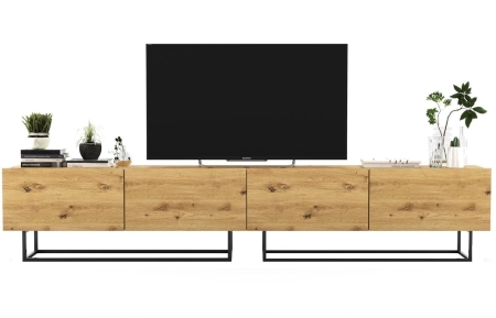 Szafka RTV, stojąca, loft, industrialna, SANO, 240x35x46 cm, dąb artisan, mat