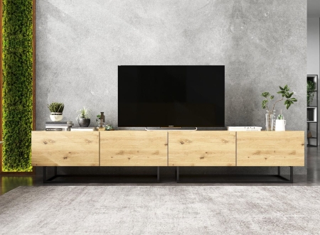 Szafka RTV, stojąca, loft, industrialna, SANO, 240x35x46 cm, dąb artisan, mat