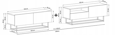 Komoda RTV, półka, loft, industrialna, enjoy, 240x35x46 cm, biel, mat