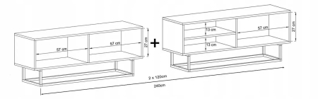 Komoda RTV, półka, loft, industrialna, enjoy, 240x35x46 cm, biel, mat