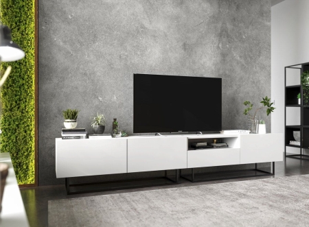 Komoda RTV, półka, loft, industrialna, SANO, 240x35x46 cm, biel, mat