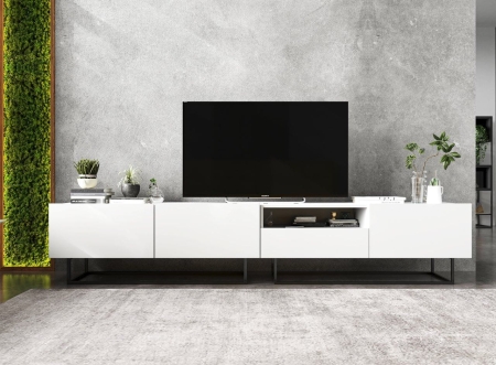 Komoda RTV, półka, loft, industrialna, SANO, 240x35x46 cm, biel, mat