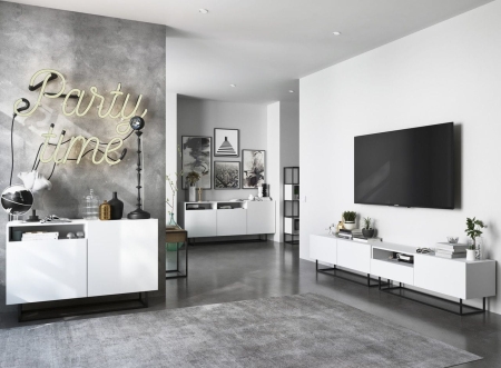 Komoda RTV, półka, loft, industrialna, enjoy, 240x35x46 cm, biel, mat