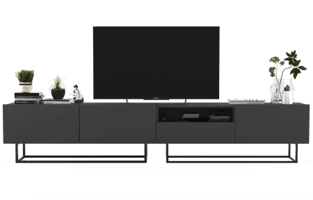 Komoda RTV, półka, loft, industrialna, SANO, 240x35x46 cm, grafit, mat