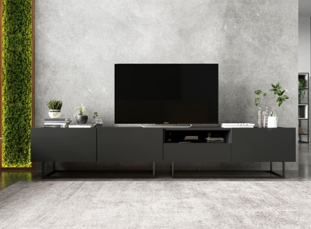 Komoda RTV, półka, loft, industrialna, SANO, 240x35x46 cm, grafit, mat