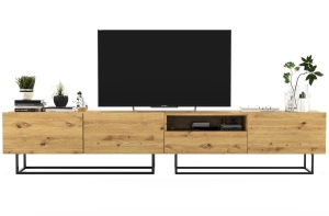 Komoda RTV, półka, loft, industrialna, SANO, 240x35x46 cm, dąb artisan, mat