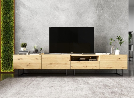 Komoda RTV, półka, loft, industrialna, SANO, 240x35x46 cm, dąb artisan, mat