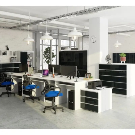 Biurko komputerowe z szufladami, NORI, 135x60x77 cm, biel, grafit, połysk