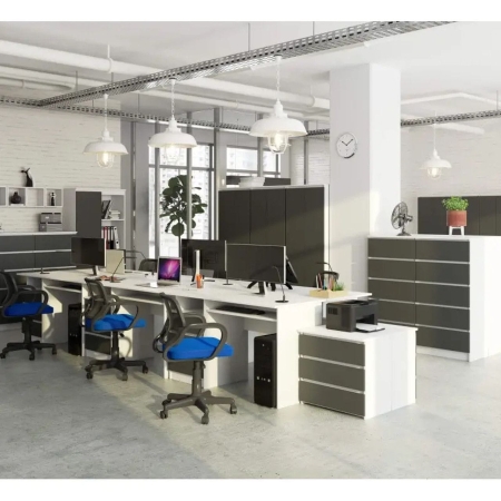 Biurko komputerowe, szkolne, SOLO, 90x50x74 cm, biel, grafit, mat