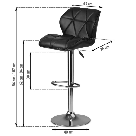 Hoker barowy z oparciem, Castel, czarny, chrom