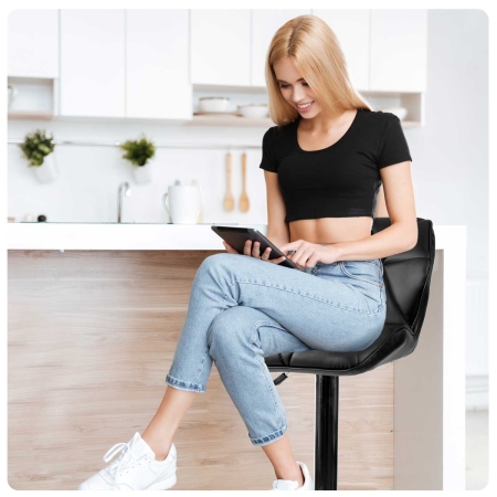 Hoker barowy z oparciem, Castel, czarny, chrom