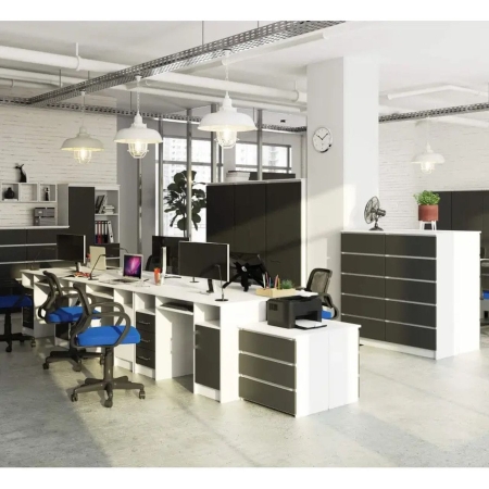 Biurko komputerowe, szuflady, szafka, SOFIA, 124x52x74 cm, biel, grafit, mat