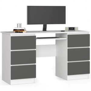 Biurko komputerowe, szuflady, CORE, 135x50x77 cm, biel, grafit, mat