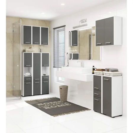 Mały regał łazienkowy, ELION, 30x30x85 cm, biel, grafit, mat