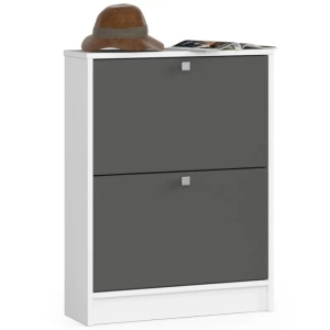 Szafka na buty, uchylne drzwiczki, ARONA, mini, 60x20x80 cm, biel, grafit, mat