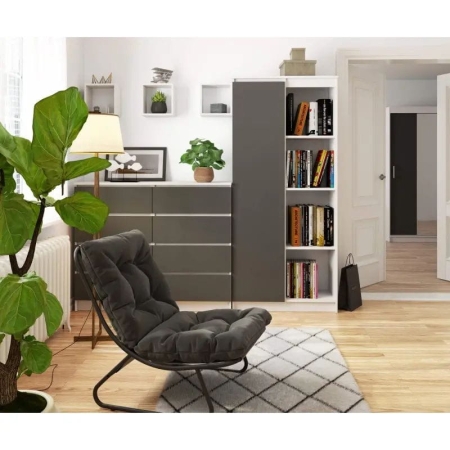 Regał biurowy, zamykany, półki, ORDO, 80x35x180 cm, biały, grafit, mat