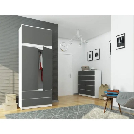 Szafa do sypialni, nadstawka, DORMI, 90x51x234 cm, biel, grafit, mat