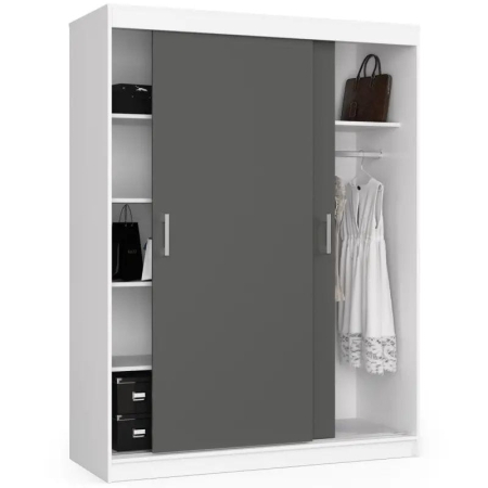 Szafa przesuwna do sypialni, NOTTE, 150x60x200 cm, biel, grafit, mat