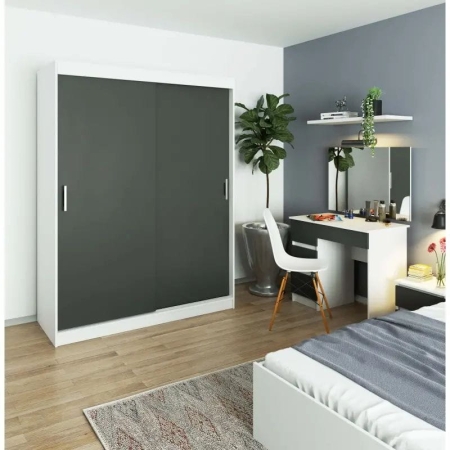 Szafa przesuwna do sypialni, NOTTE, 150x60x200 cm, biel, grafit, mat