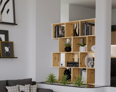 Regał stojący, półka, szafka, Fiesta 4P, 59,5x30x140 cm, dąb artisan, mat