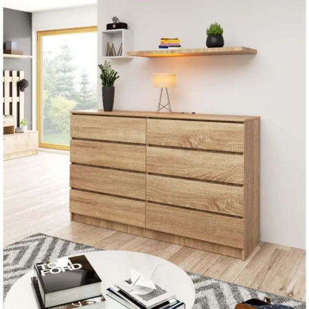 Komoda do sypialni, 8 szuflad, STILO, 160x40x99 cm, dąb sonoma, mat