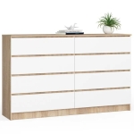 Komoda do sypialni, 8 szuflad, STILO, 160x40x99 cm, dąb sonoma, biel, mat