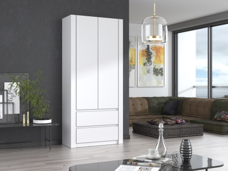 Szafa, garderoba, 2 szuflady, Deko 2D2S, 90x55x180 cm, biel, mat