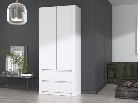 Szafa, garderoba, 2 szuflady, Deko 2D2S, 90x55x180 cm, biel, mat