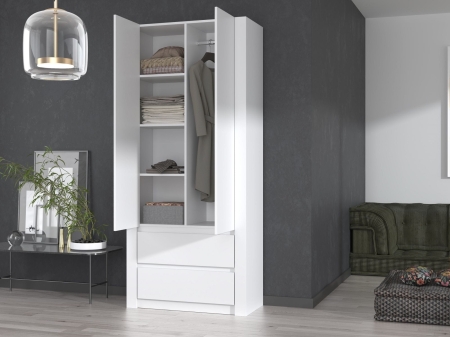 Szafa, garderoba, 2 szuflady, Deko 2D2S, 90x55x180 cm, biel, mat