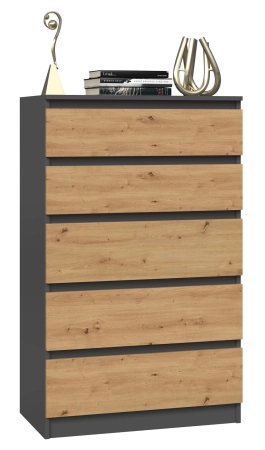 Komoda do sypialni, salonu, M5, 70x40x112cm, antracyt, dąb artisan